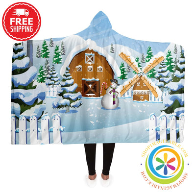 Winter Wonderland Snowman Hooded Blanket Adult / Premium Sherpa - Aop